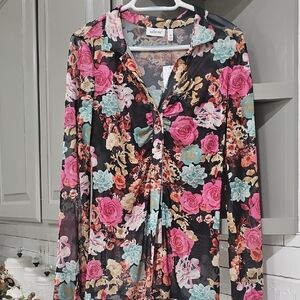 Floral Sheer Button-Up Blouse